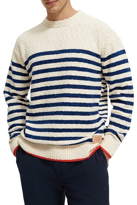 STRCUTURED CREWNECK PULLOVER IN MIXED QUALITIES BRETON STRIP by Scotch & Soda