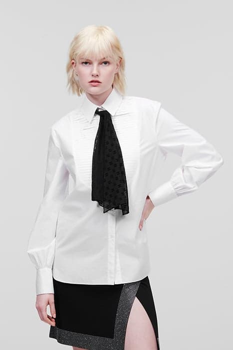 BIB SHIRT W/ MONOGRAM NECKTIE WHITE by KARL LAGERFELD