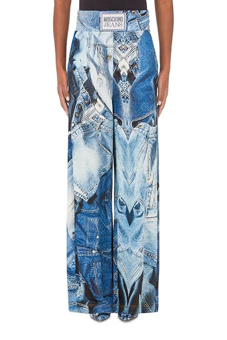 DENIM PRINT ORGANZA TROUSERS BLUE by Moschino