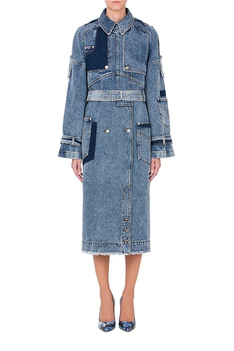 OVERDYED DENIM TRENCH COAT BLUE by Moschino