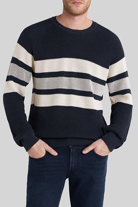 NAVY KNIT SWEATER WITH ECRU STRIPES by IKKS