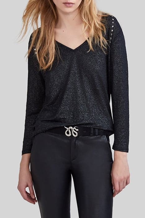 BLACK STUDDED FOIL LINEN T.SHIRT by IKKS