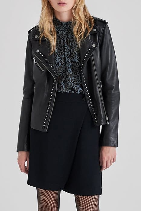 BLACK WOVEN LEATHER BIKER-STYLE JACKET WITH BEADS by IKKS