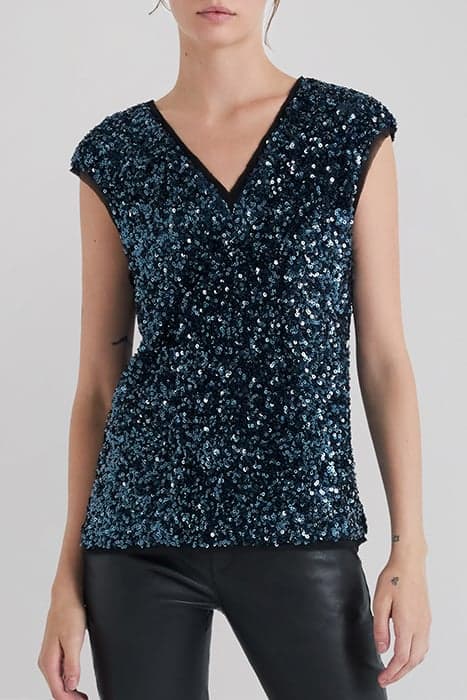 BLUE EMBROIDERED REVERSIBLE SEQUIN FRONT/BACK TOP by IKKS