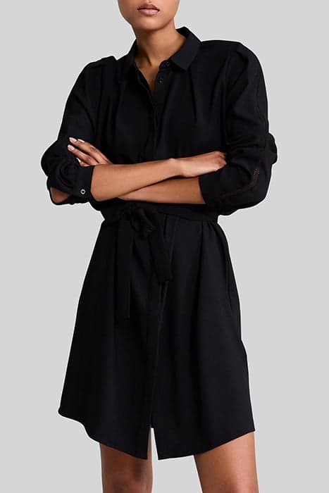 BLACK RECYCLED SHIRT DRESS WITH GIPURES by IKKS