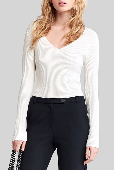 ECRU RIBBED KNIT STUDDED SWEATER by IKKS