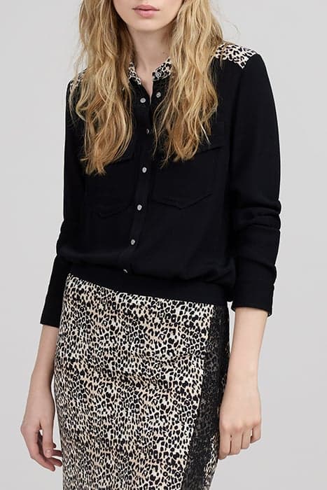 BLACK LENZING™ ECOVERO™ ROCK LEOPARD DETAIL SHIRT by IKKS