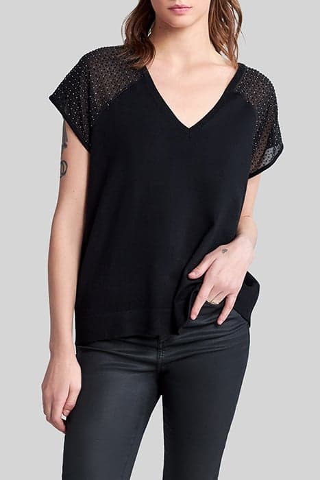 BLACK KNIT SHORT SLEEVE T-SHIRT WITH DIAMANTÉ by IKKS