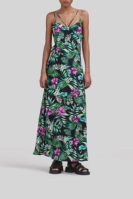 BLACK LENZING™ ECOVERO™ TROPICAL PRINT LONG DRESS by IKKS