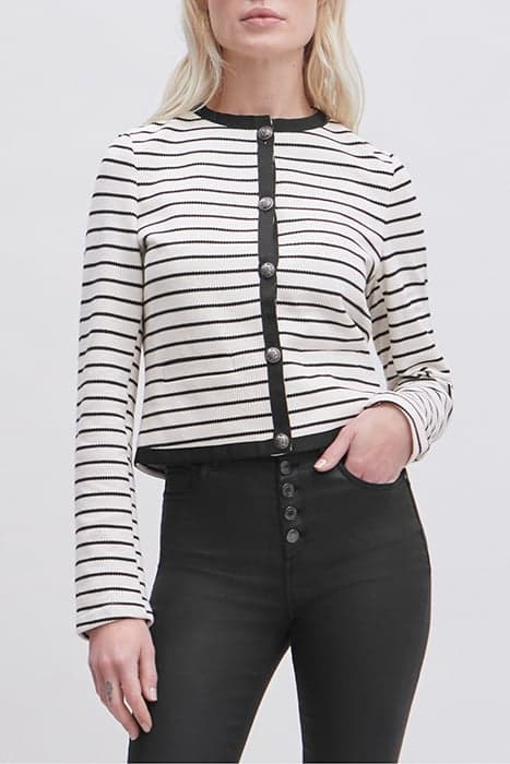 ECRU PIQUE KNIT JACKET WITH BLACK STRIPES by IKKS