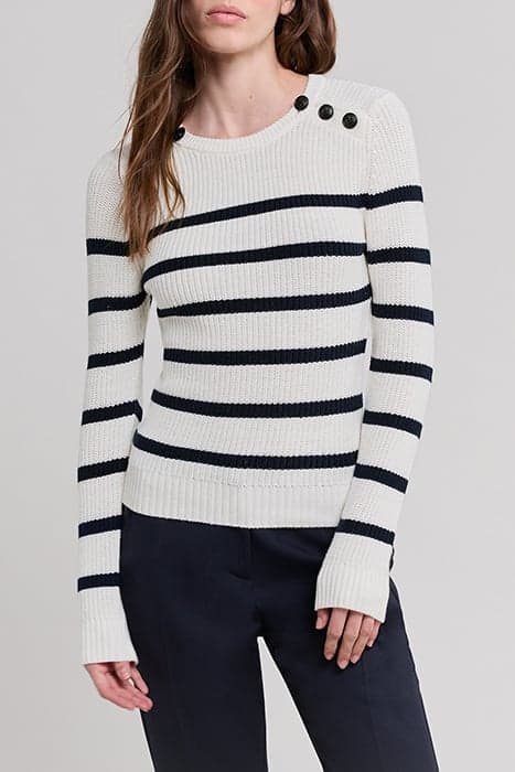 ECRU KNIT SAILOR-STRIPE SWEATER, ANCHOR BUTTONS by IKKS