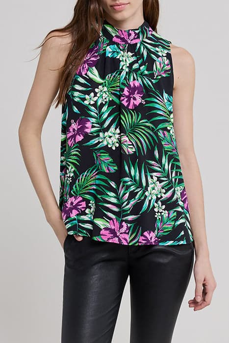 BLACK LENZING™ ECOVERO™ TROPICAL PRINT TIED TOP by IKKS