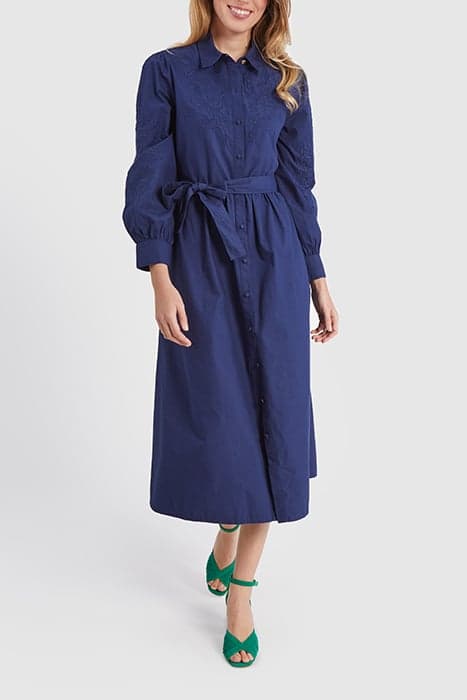 INDIGO LONG DRESS WITH TONE-ON-TONE EMBROIDERY by ICODE