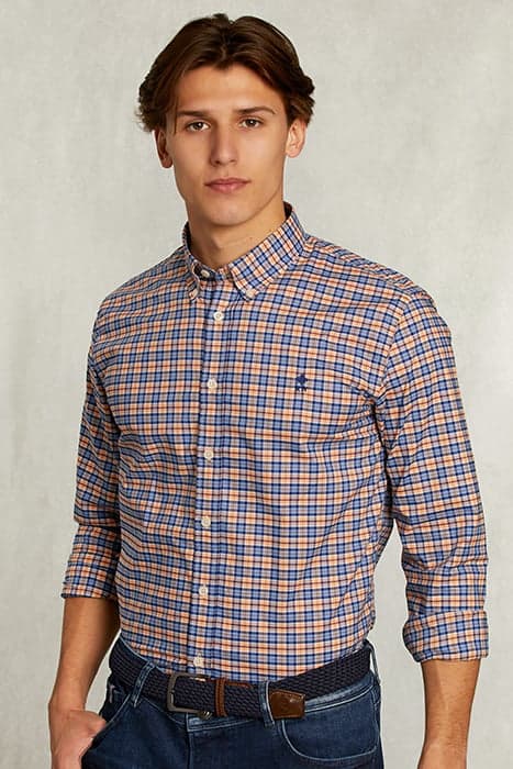 CUSTOM FIT CHECKED SHIRT ORANGE/BLUE YELLOW by River Woods