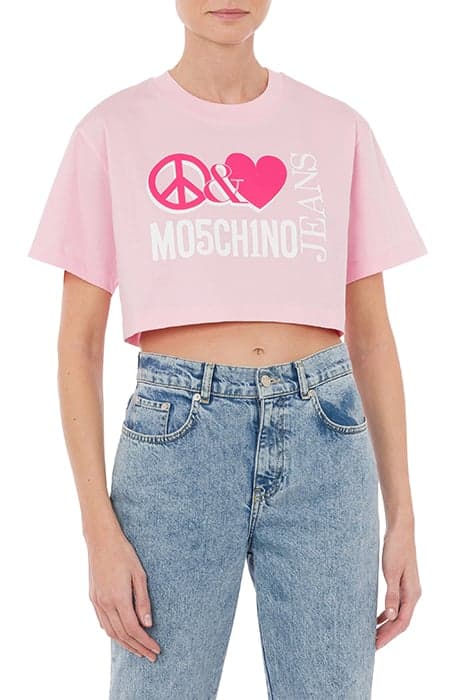 CROPPED PEACE & LOVE LOGO T-SHIRT PINK by Moschino