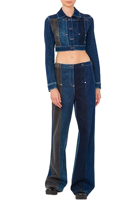 CROPPED DENIM PATCHWORK JACKET BLUE by Moschino