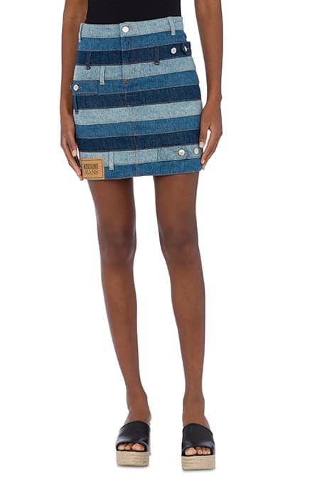 PATCHWORK DENIM MINI SKIRT BLUE by Moschino