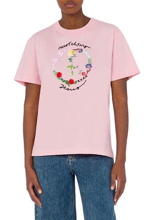 FLORAL PEACE SIGN T-SHIRT PINK by Moschino