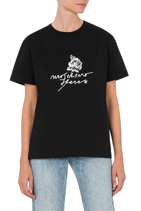 ROSE PRINT JERSEY T-SHIRT BLACK by Moschino