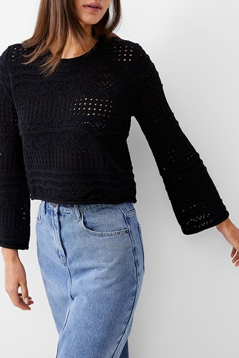 L/S CROCHET BOBBLE KNIT BLACK 1