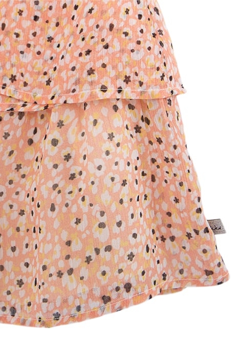 GIRLS' PEACH SHORT SKIRT WITH FLOWER TACHIST PRINT 4